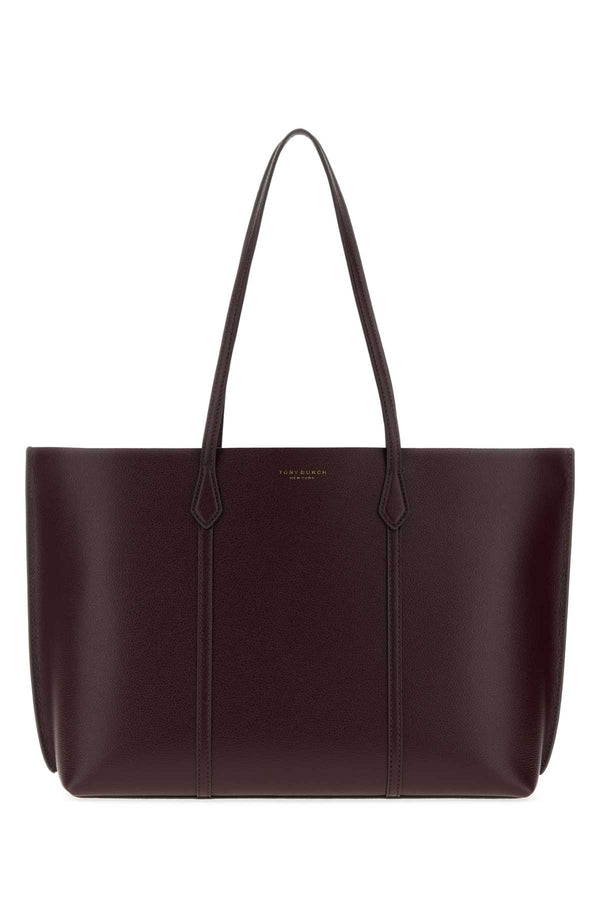 Tory Burch Tote Exterior: 100% Leather; Finishing: Golden metal tote bag in purple