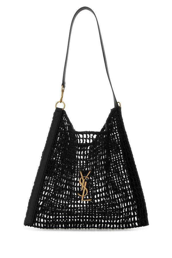 Saint Laurent Oxalis Exterior: 100% Raffia; Finishing: Antiqued golden metal shoulder bag in black