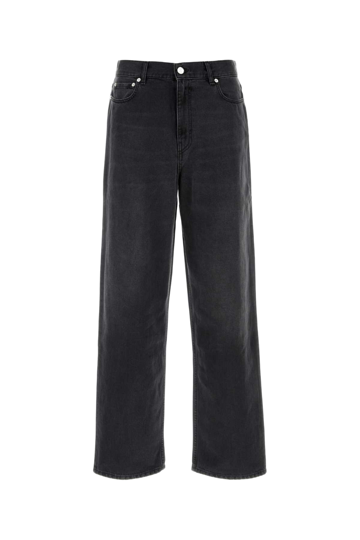 Black Denim Jeans Creasedblack Exterior: Cotton