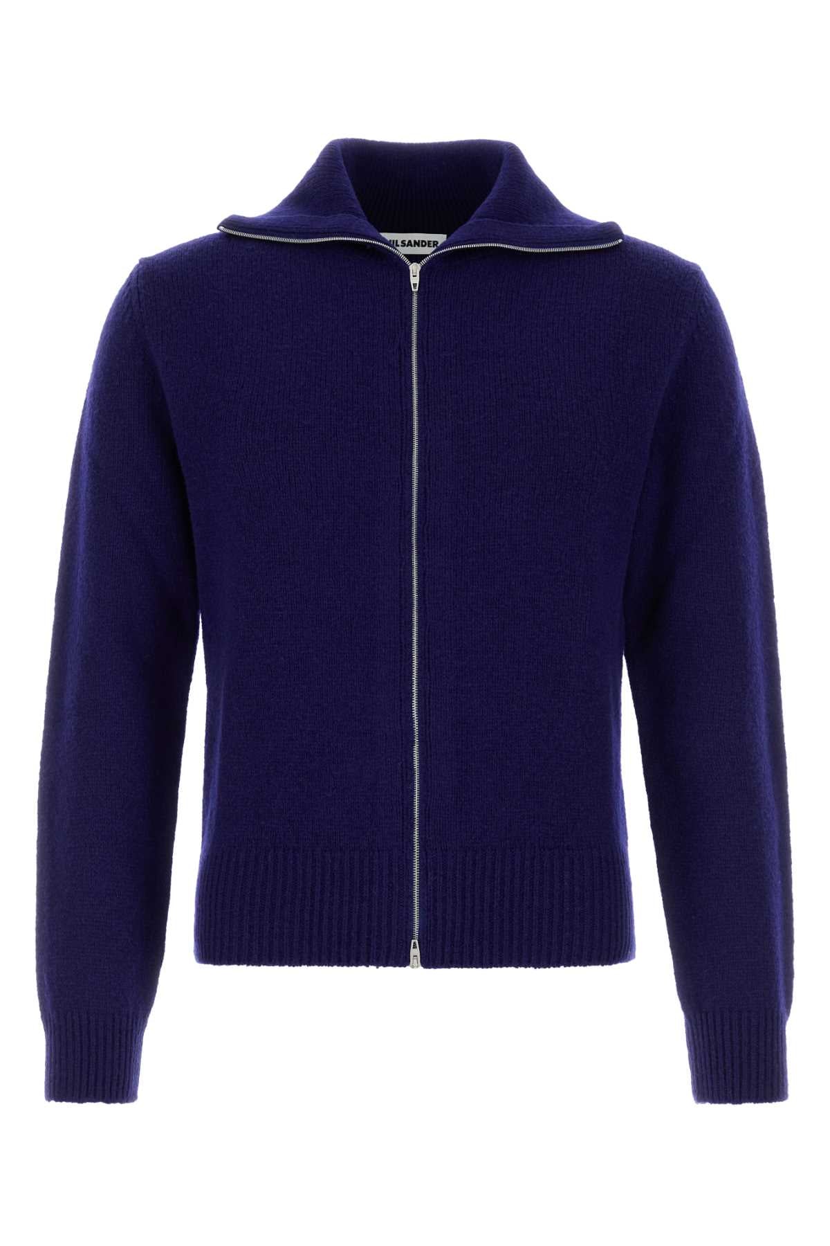 Blue Wool Blend Cardigan Inkblue Exterior: Nylon Maglieria