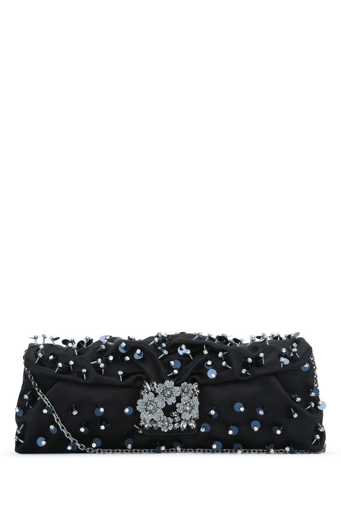 Rv Bouquet Dr Long Paillettes Emb Nero Clutch