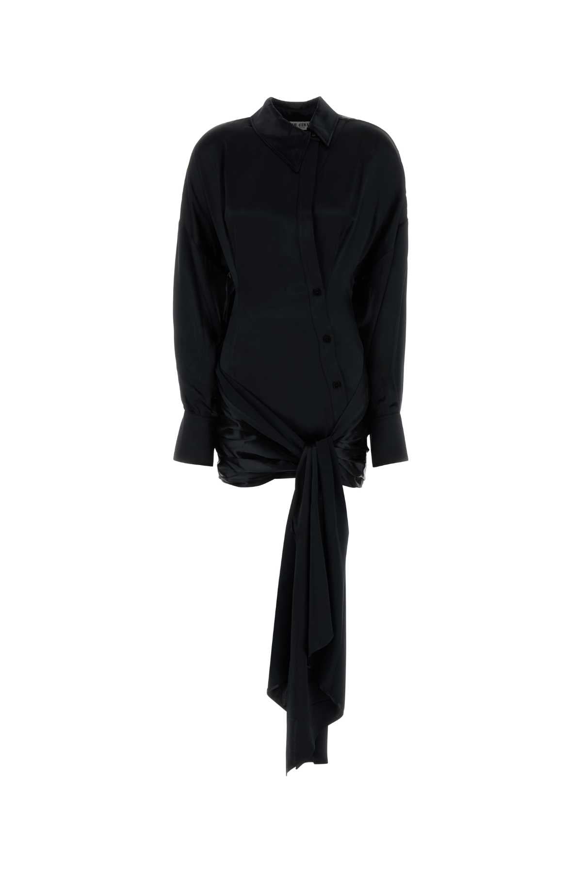 Black Satin Shirt Dress Exterior: Viscose Abiti