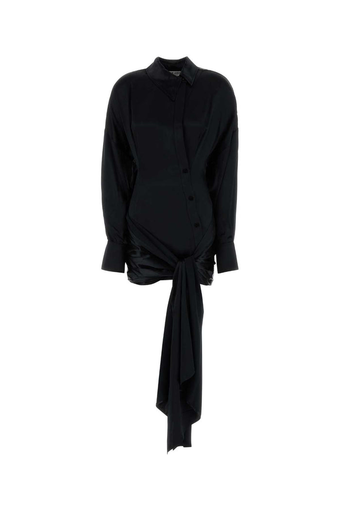 Black Satin Shirt Dress Exterior: Viscose Abiti