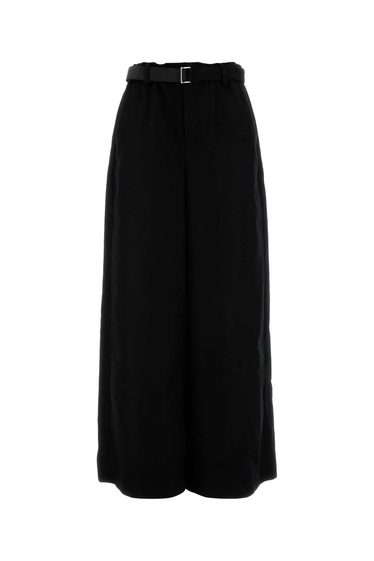 Black Wool Wide-Leg Pant Exterior: Pantaloni