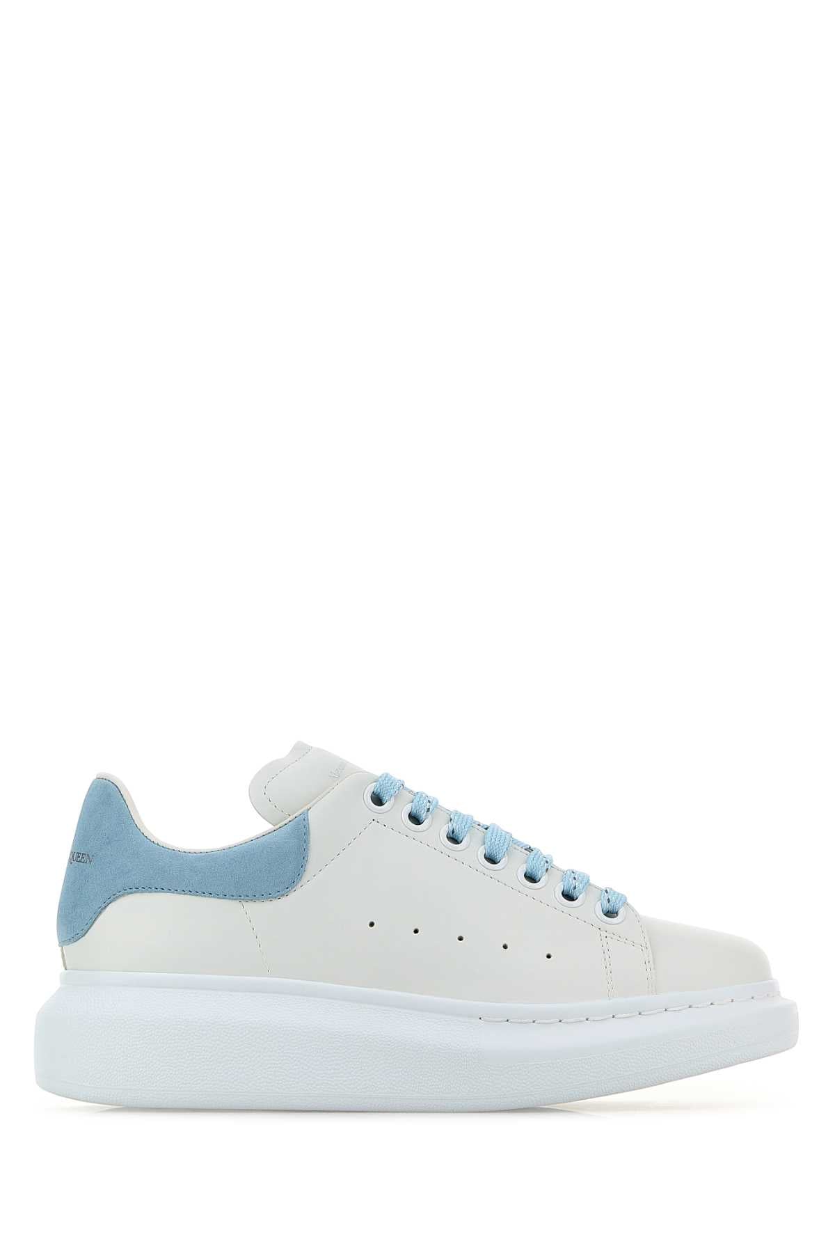 White Leather Sneakers With Pastel Light Blue Suede Heel Whitepowderblue Snea Method Calf/daim