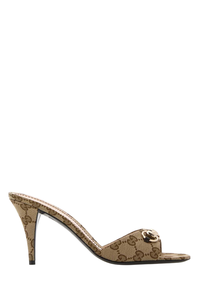 Gg Fabric Mules Beigeebonycocoa Scarpe Con Tacco