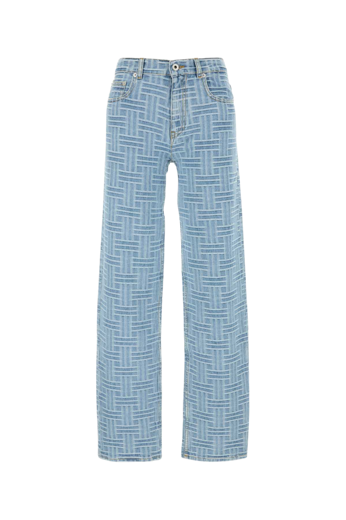 Embroidered Denim Jeans Bleachedbluedenim Exterior: Cotton