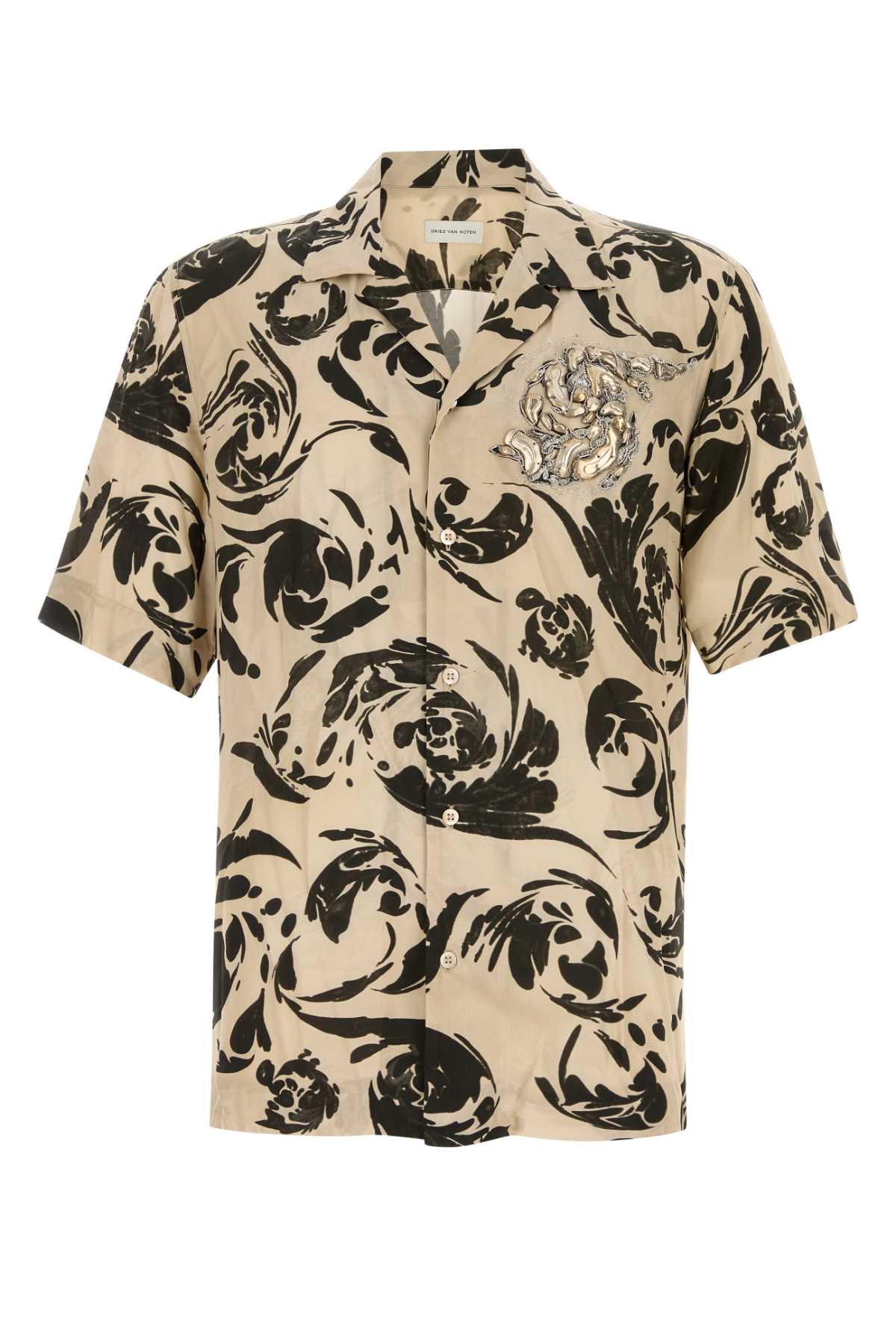 Printed Viscose Carltone Shirt Black Exterior: Camicie