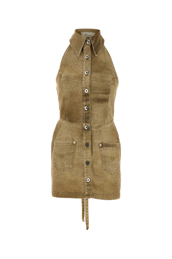 Printed Denim Mini Dress Beigetoffee Exterior: Cotton Abiti