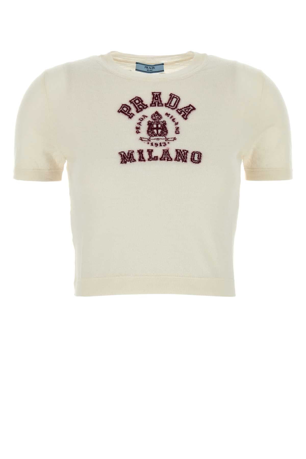Ivory Cashmere Sweater Bianco+amaranto Maglieria