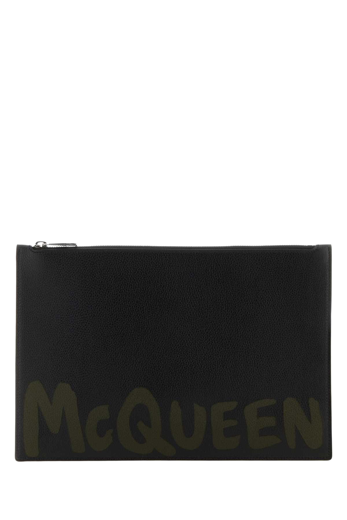 Black Leather Clutch Blackkhaki