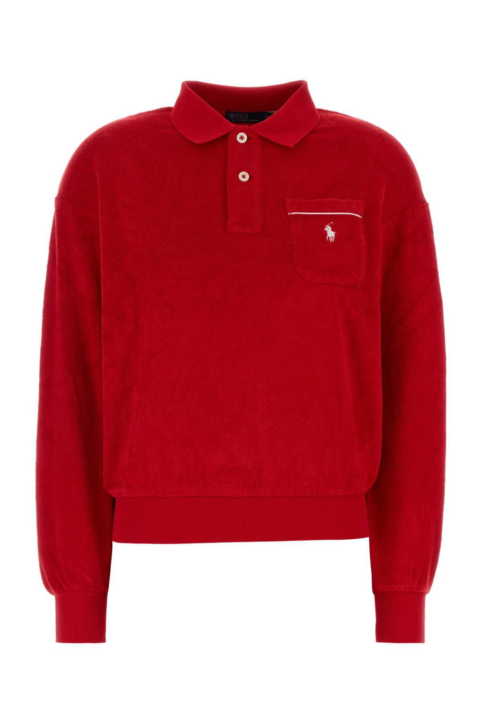 Red Terry Fabric Polo Shirt 003 Exterior: Cotton Polyester