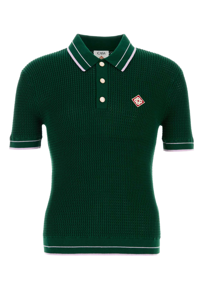 Bottle Green Crochet Polo Shirt Exterior: Cotton