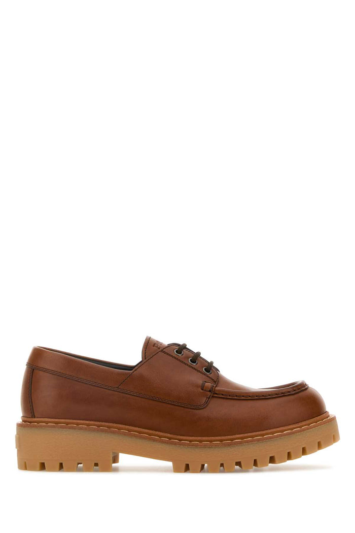 Caramel Leather Lace-Up Shoes Cognac Vitello Scarpe Stringate