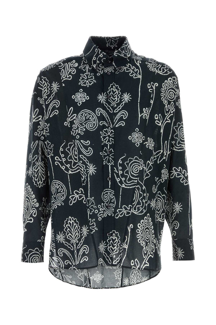 Printed Cotton Shirt Whiteblue Exterior: Camicie