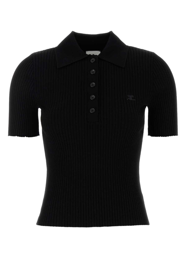 Courreges Knit 70% Viscose polo shirt in black