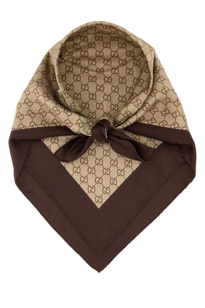 Embroidered Twill Foulard Shelllightbrown Exterior: Silk Sciarpe E