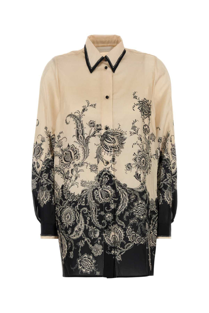 Printed Silk Rhiannon Shirt Creamblackfloral Exterior: Camicie