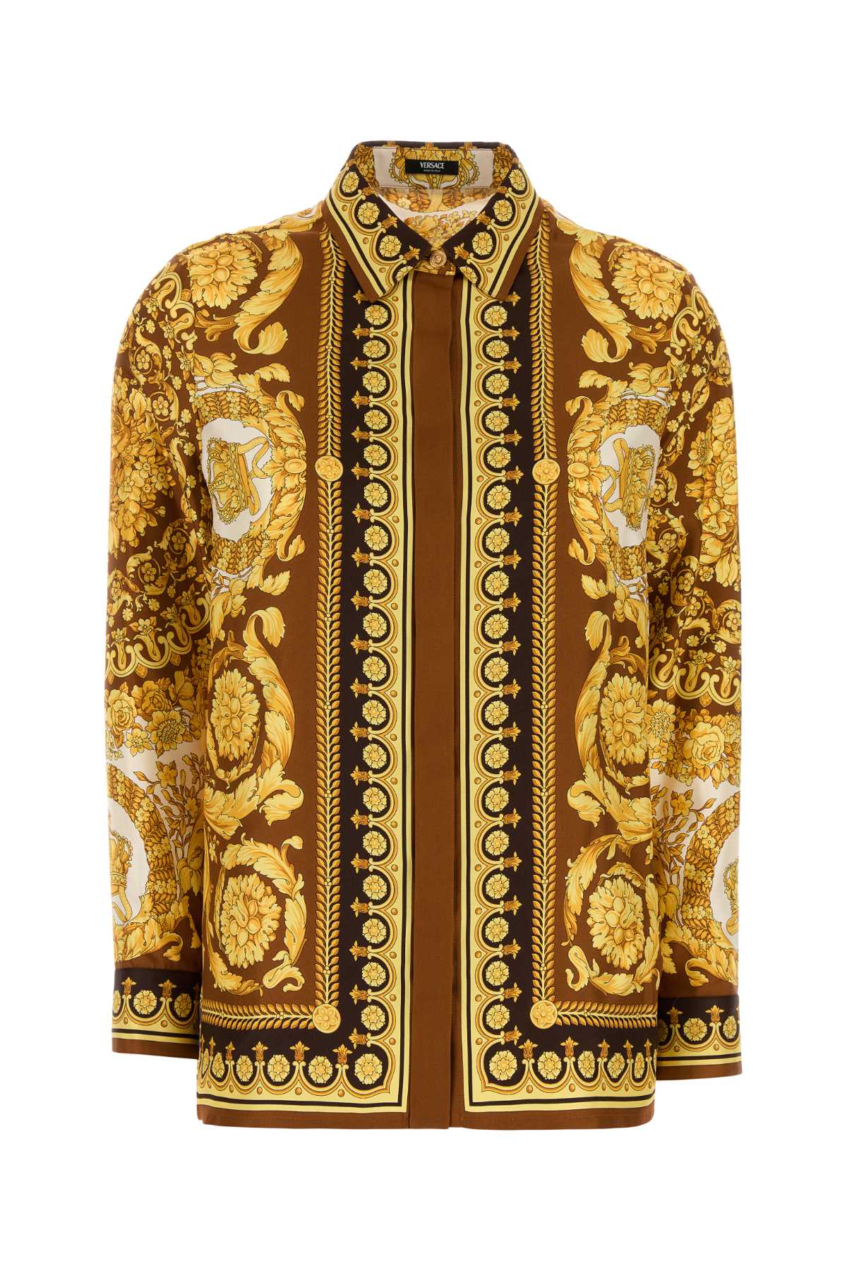 Printed Silk Shirt Brownspic 1.outer Fabric:silk Camicie