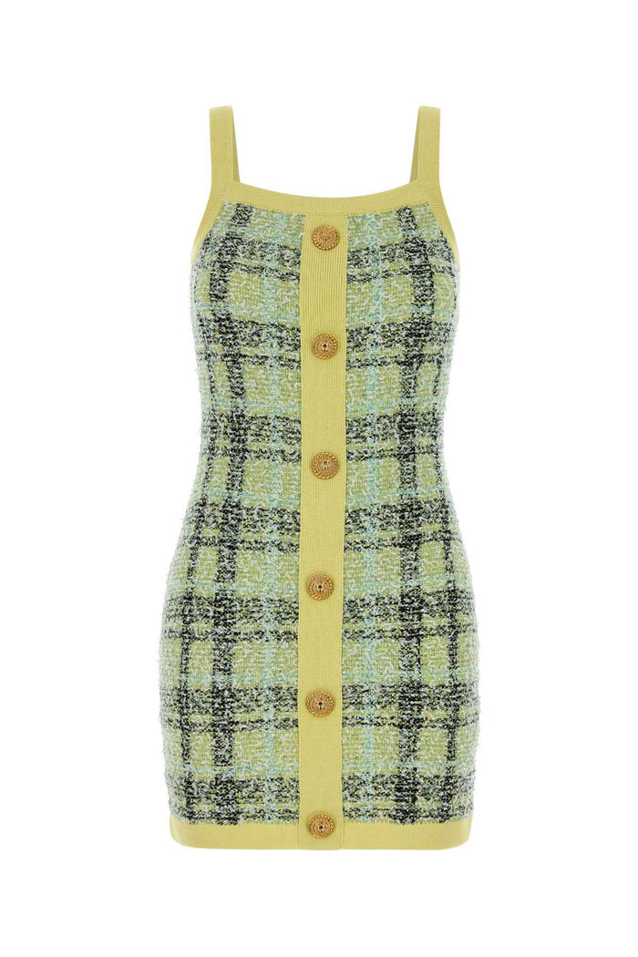 Embroidered Tweed Dress Ijx Jaune Pâle/vert Pale/noir Abiti