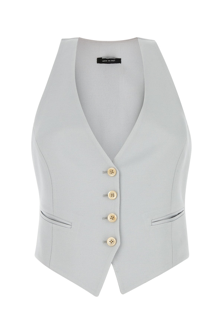 Tom Ford Fabric: 90% Wool – 10% Silk; Secondary Fabric: 100% Silk; Lining: 59% Cupro – 41% Silk; Button: 100% Buffalo vest in gray