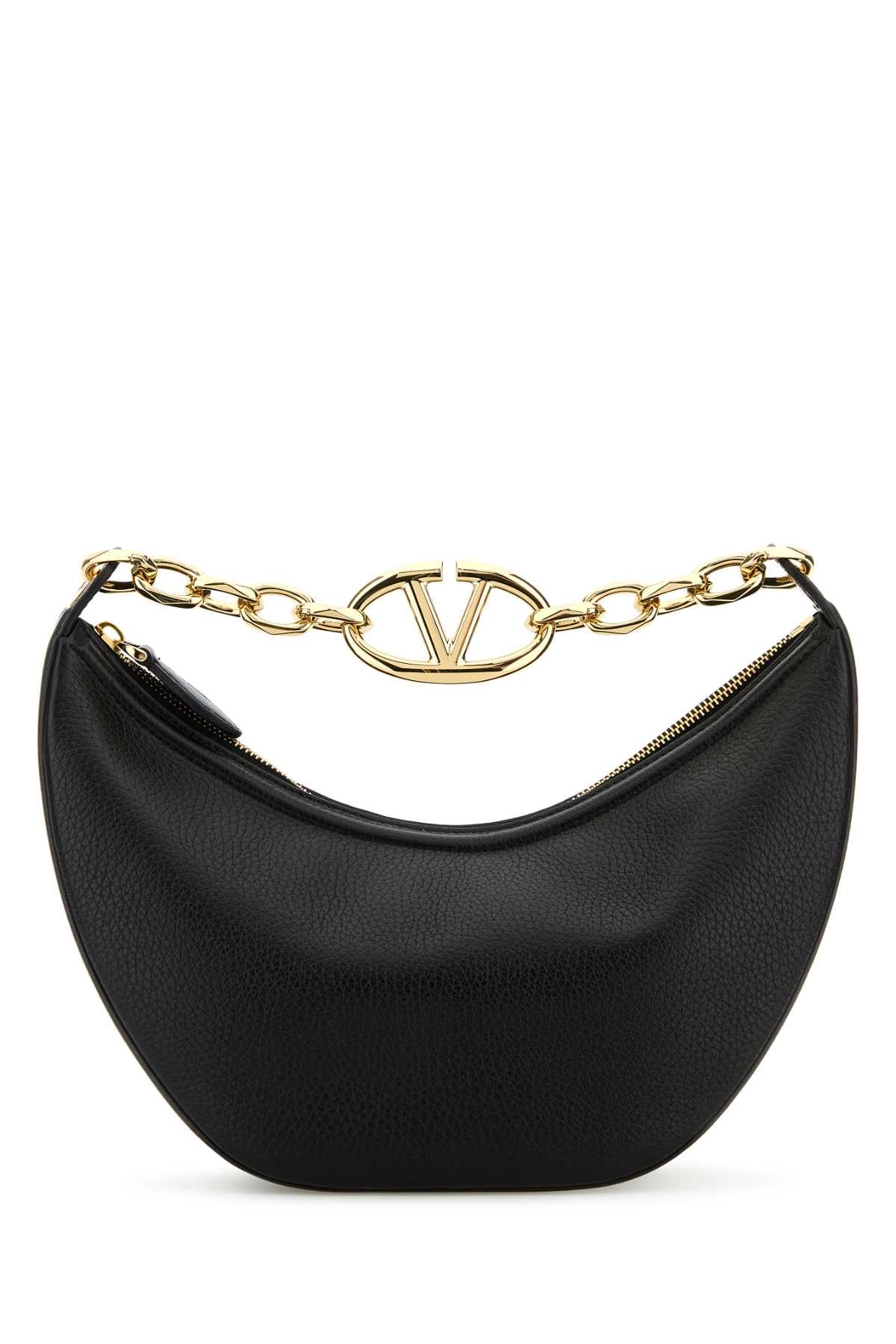 Black Leather Small Hobo Vlogo Moon Handbag Nero Borse A Mano