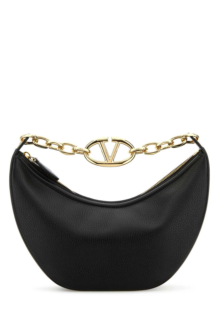 Black Leather Small Hobo Vlogo Moon Handbag Nero Borse A Mano