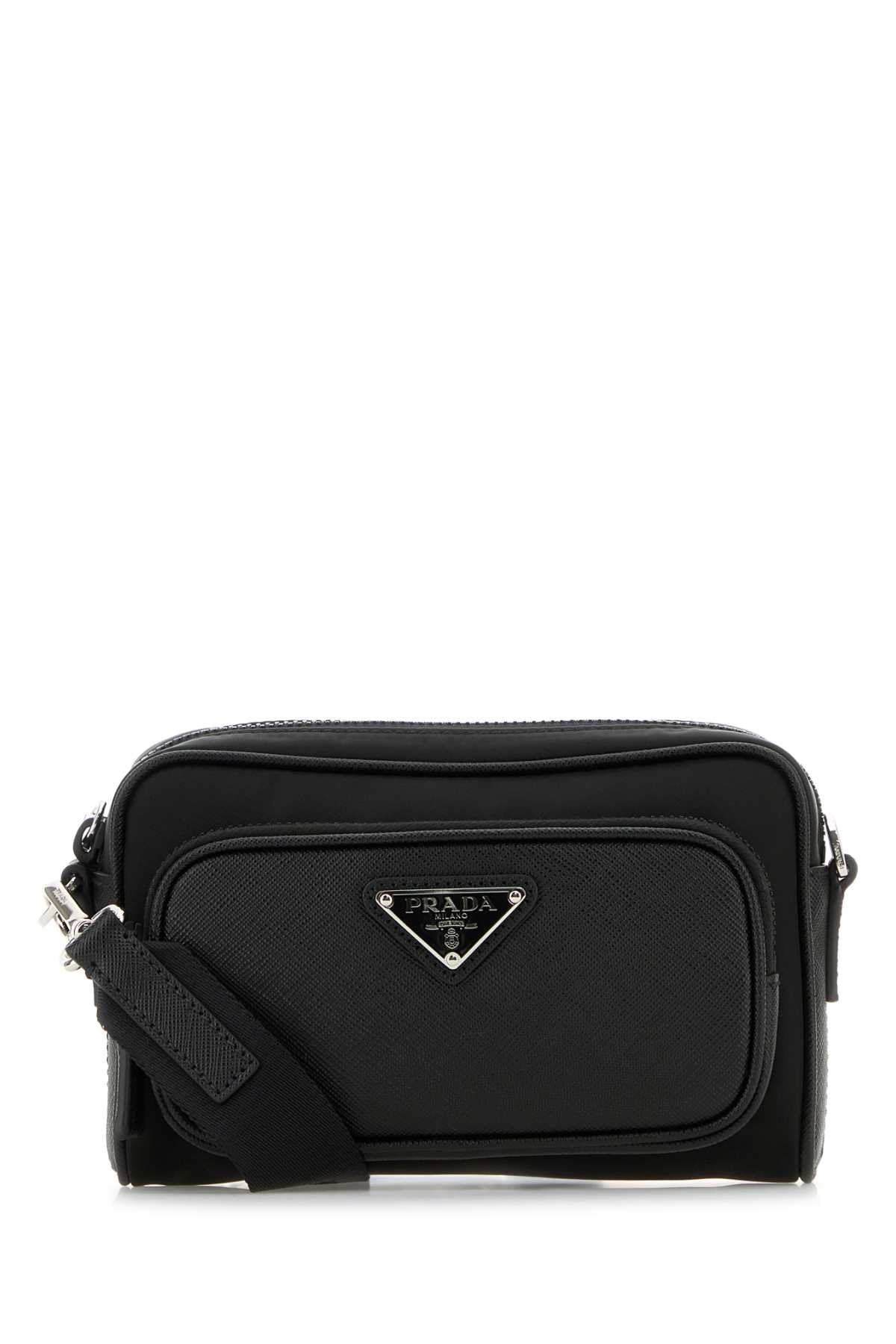 Black Re-Nylon And Leather Crossbody Bag Nero Poliammidericiclata-vitello Borse A Tracolla