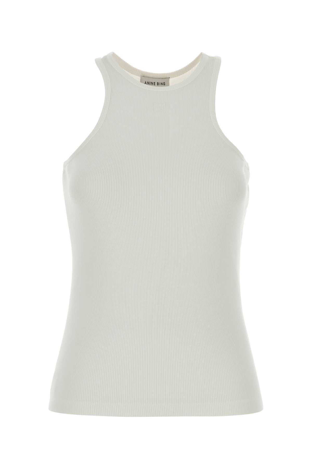 White Stretch Viscose Cole Tank Top Ivory Exterior: Elastane Maglie