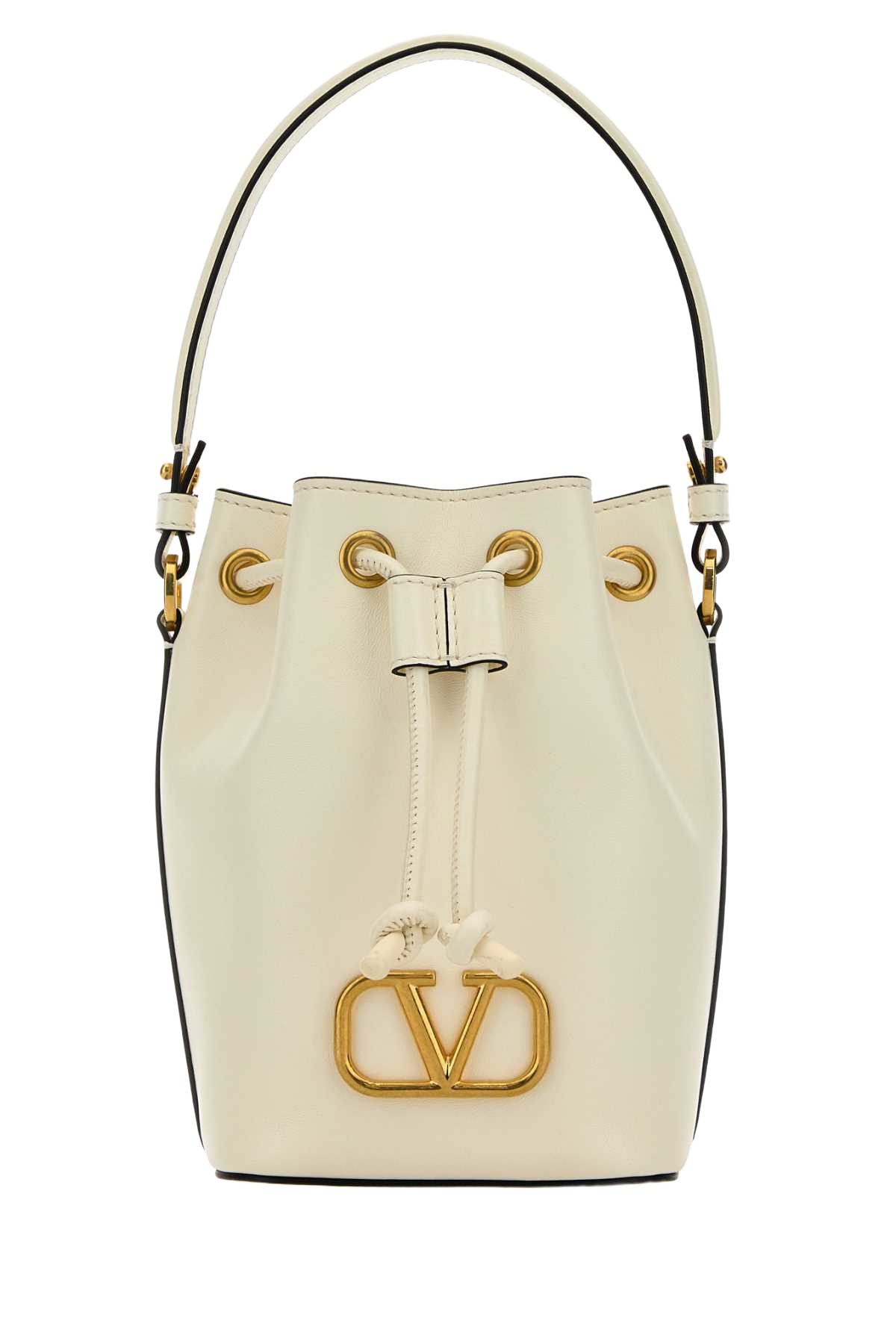 Ivory Nappa Leather Vlogo Signature Bucket Bag Clutch