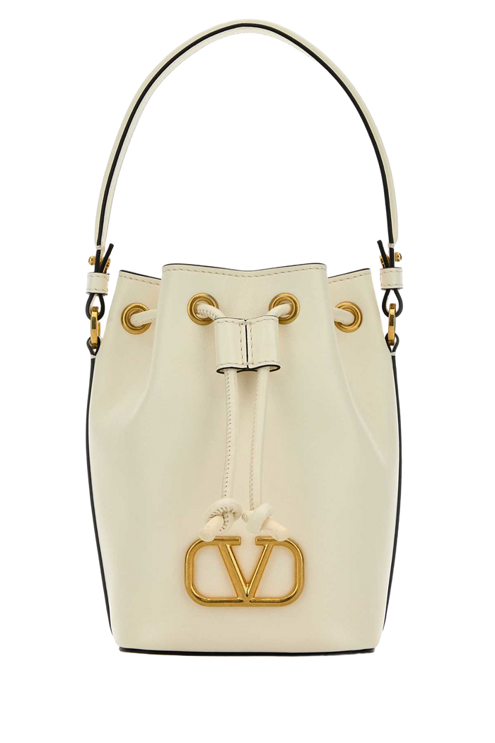 Ivory Nappa Leather Vlogo Signature Bucket Bag Clutch