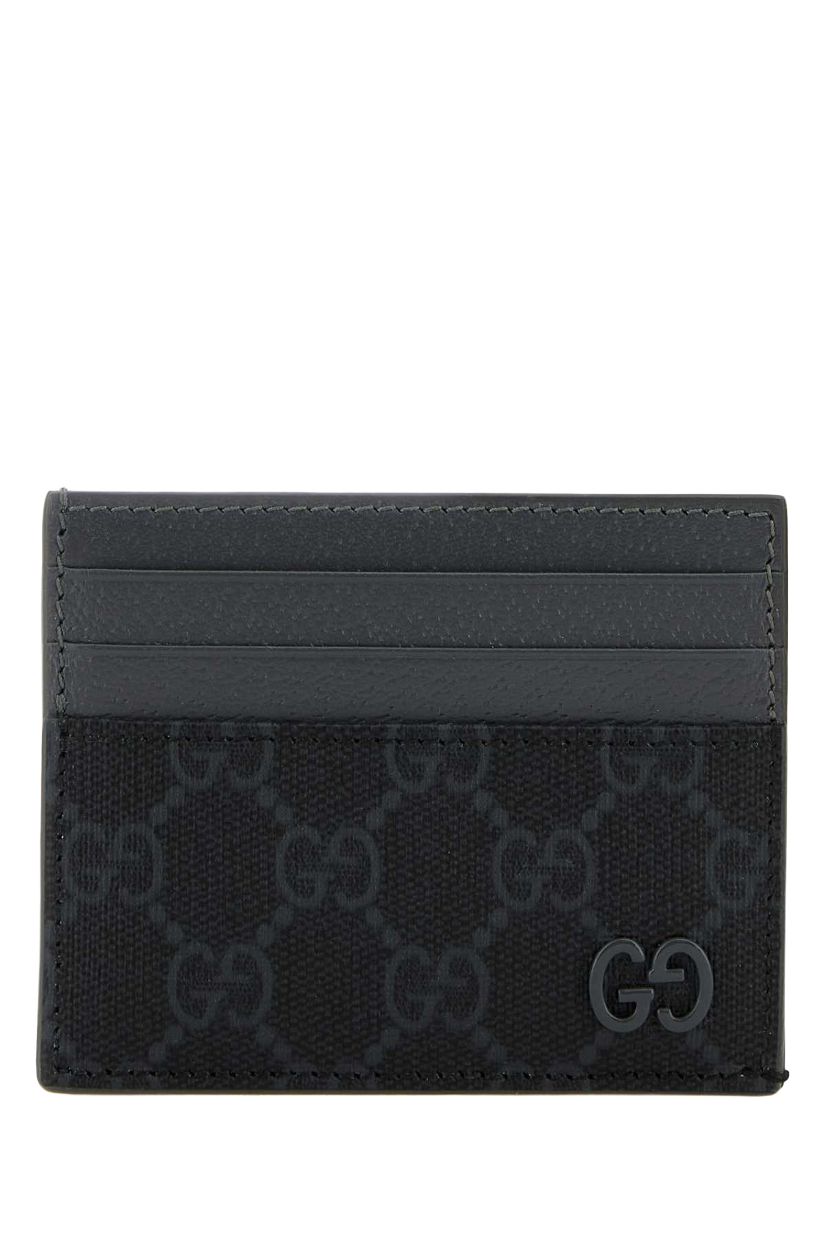 Gg Fabric And Leather Card Holder Blacksteelsteel Portafogli