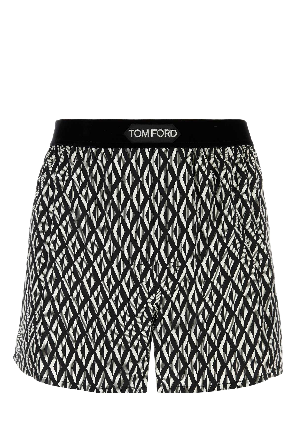 Printed Stretch Satin Boxer Blackivory Se Ea Intimo