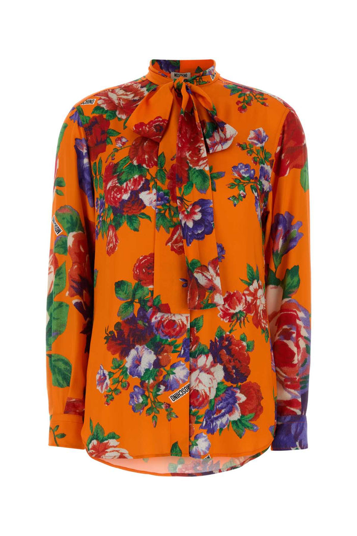 Printed Satin Shirt Fantasiaarancio Exterior: Viscose Camicie