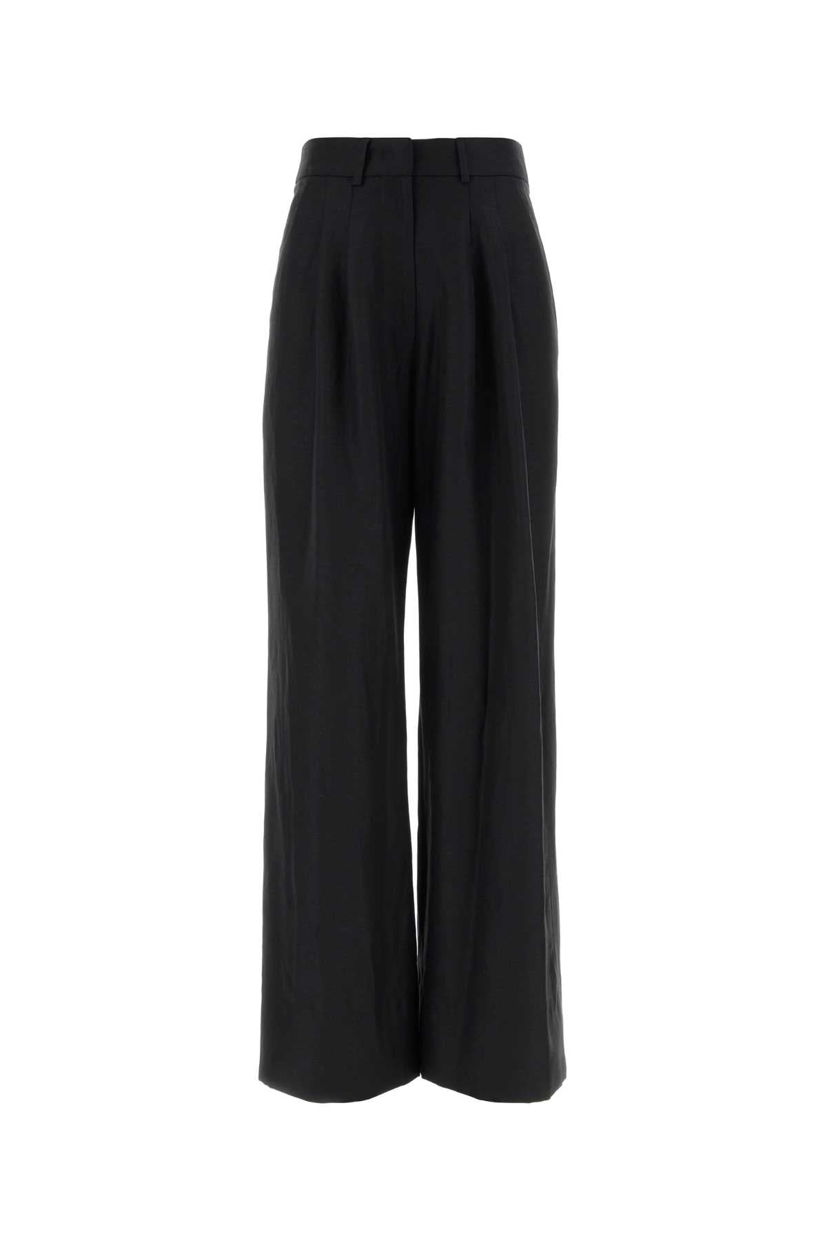 Black Twill Wide-Leg Frankie Pant Nero Exterior: Virgin Wool Linen Pantaloni