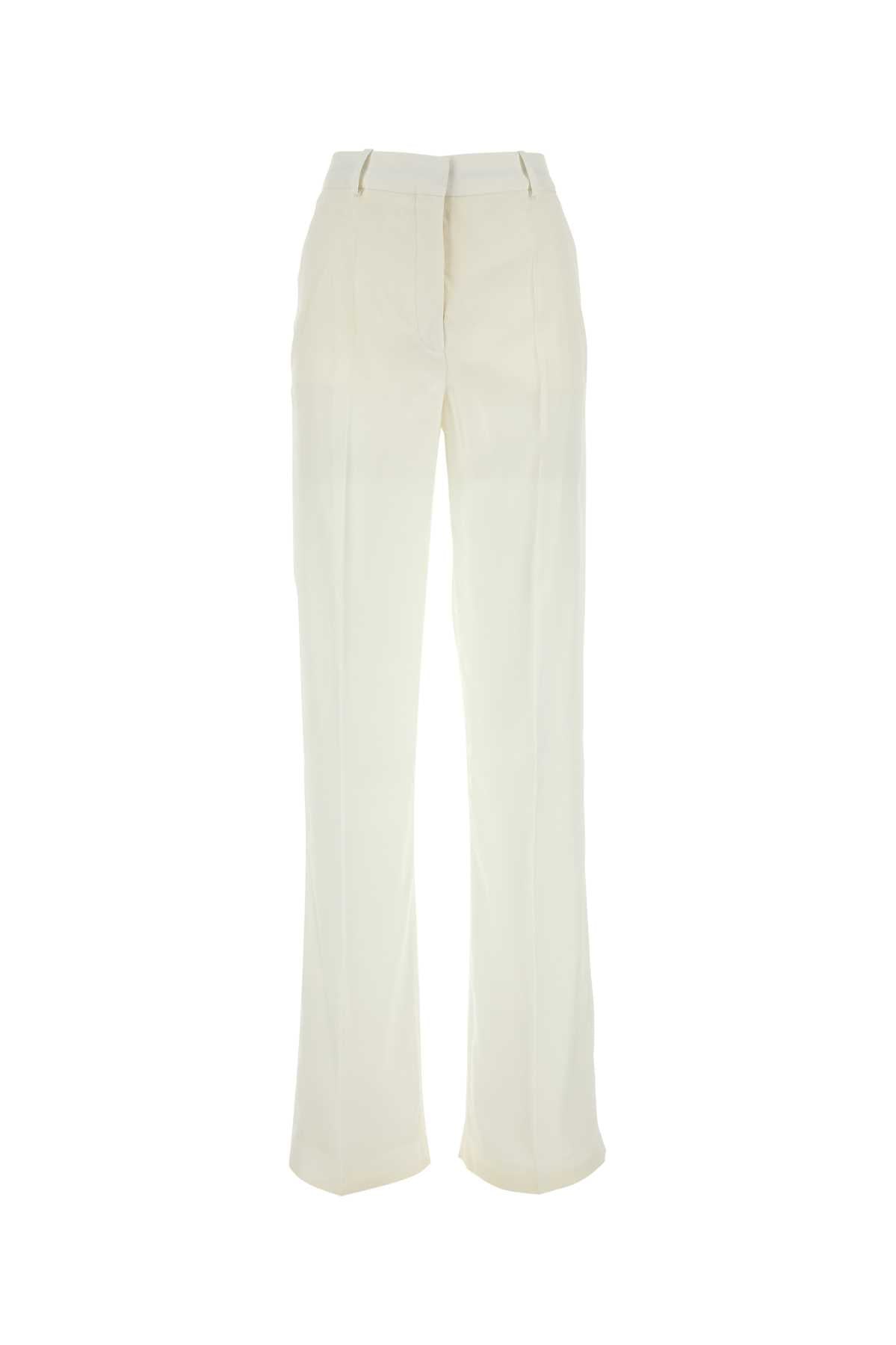 White Viscose Wide-Leg Pant Cream T: Pantaloni