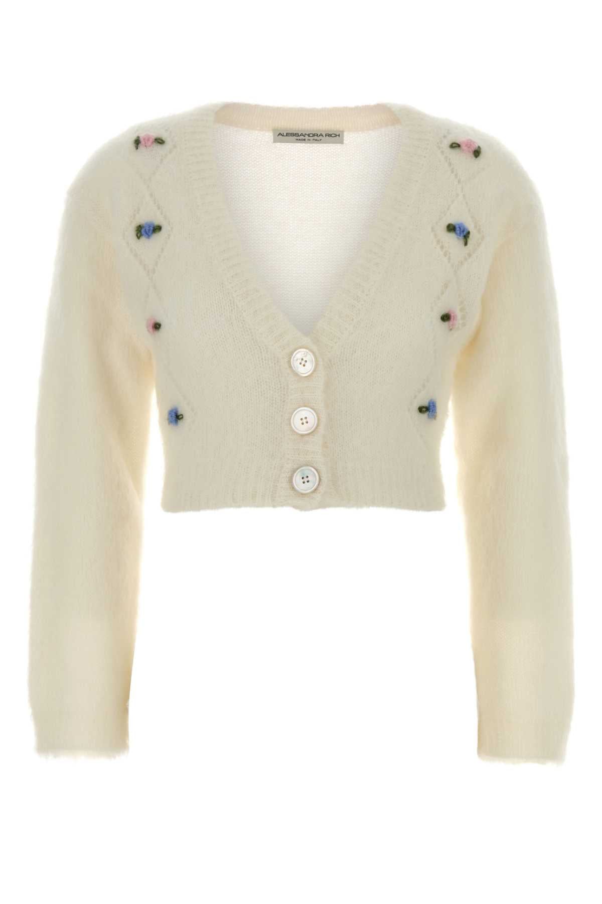 Ivory Mohair Blend Cardigan White Exterior: Nylon Wool Maglieria