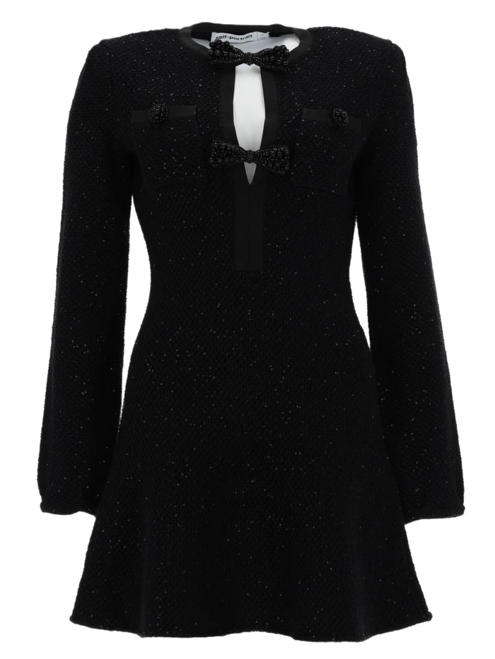 Mini Dress With Cut-Out Black Cotton Polyester Wool