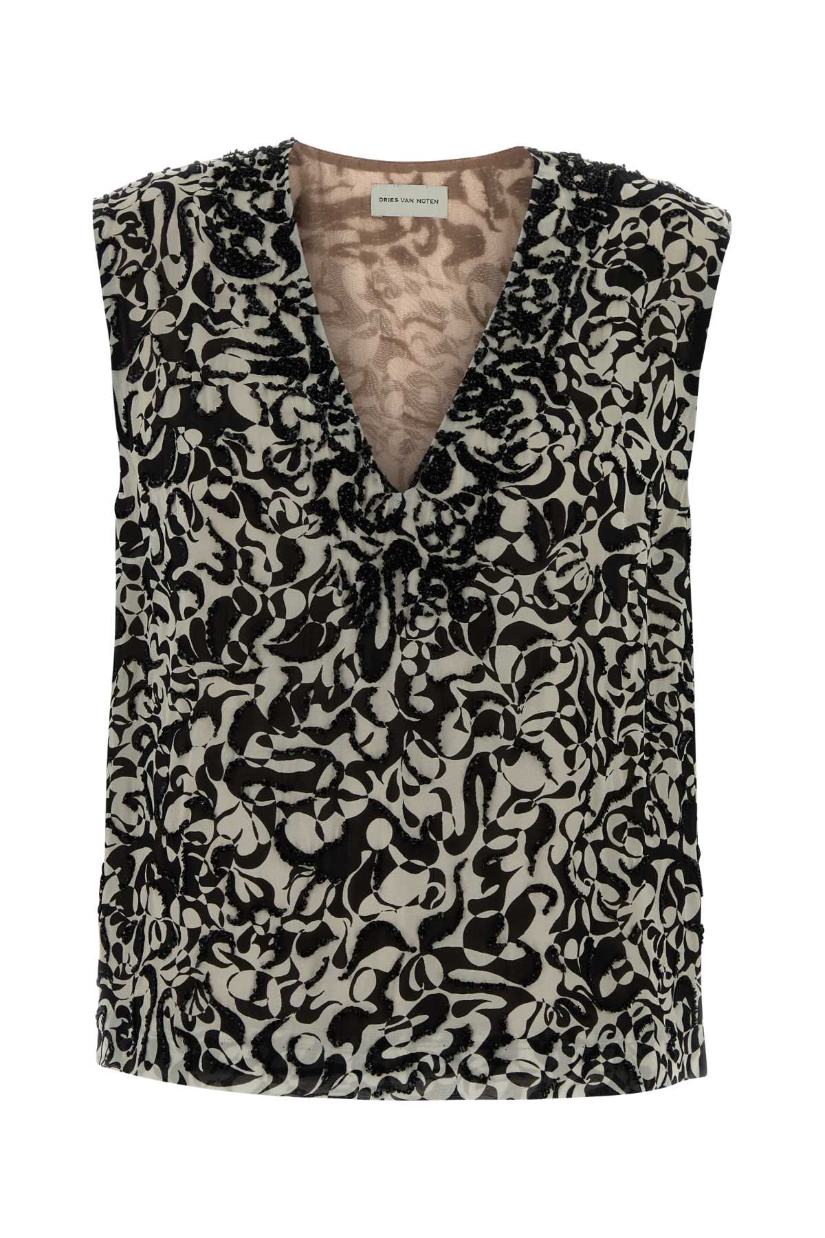 Printed Crepe College Top Black Maglie