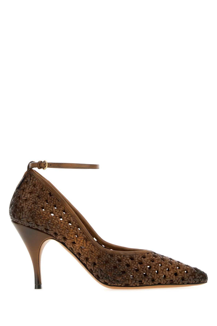 Brown Leather Pumps Cognac Exterior: Calf Scarpe Con Tacco
