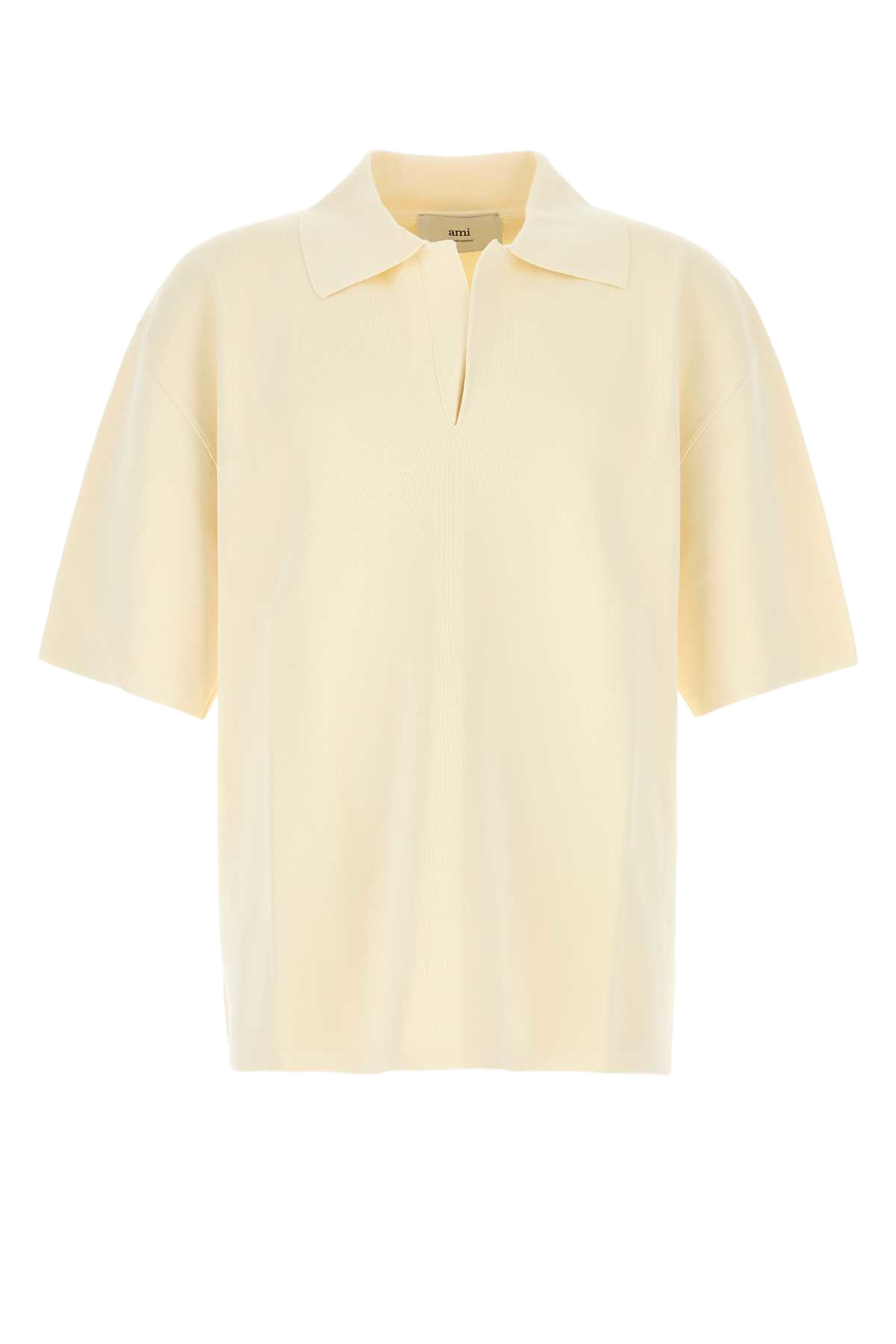 Cream Viscose Blend Oversize Polo Shirt Whitecream Exterior: Nylon