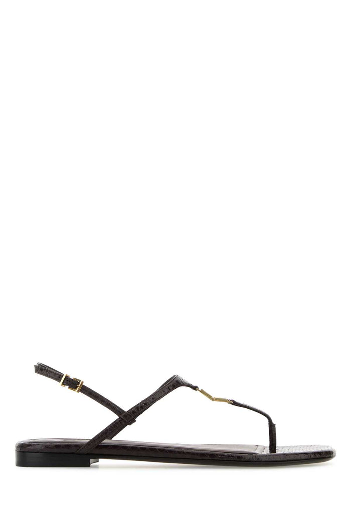 Chocolate Leather Fold Thong Sandals Black Purple Sandali