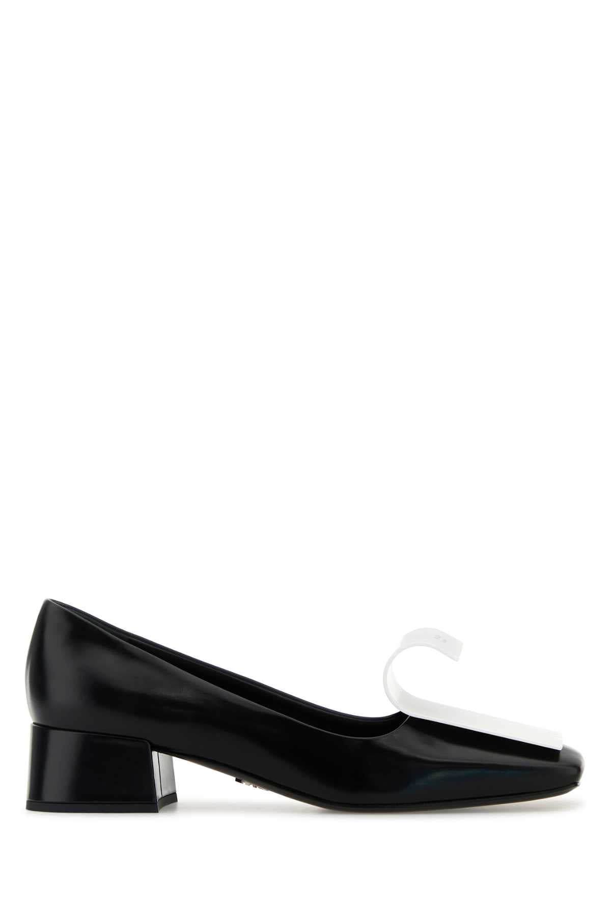Two-Tone Leather Pumps Nero+bianco Scarpe Con Tacco