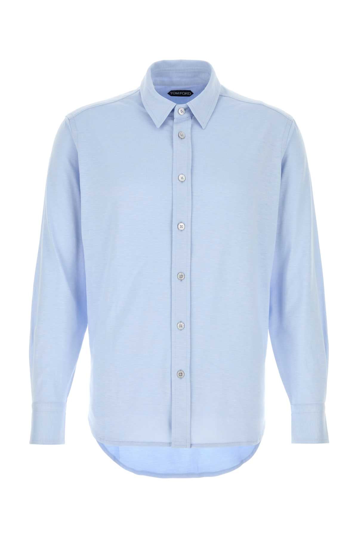 Powder Blue Silk Blend Shirt Cotton Camicie