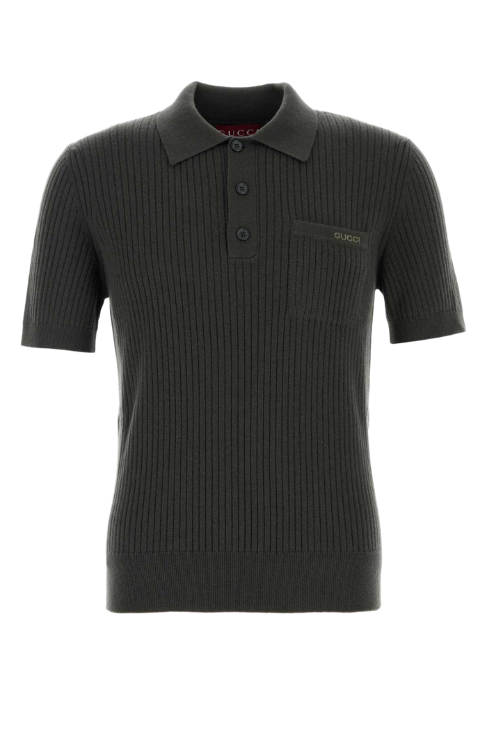 Dark Grey Wool Blend Polo Shirt Militarygreengreen Exterior: Cashmere