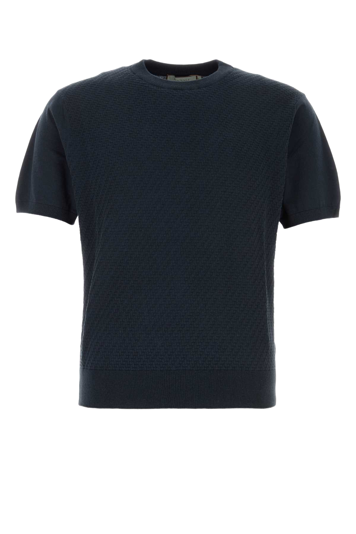 Dark Blue Cotton Blend Sweater Exterior: Silk T-shirt