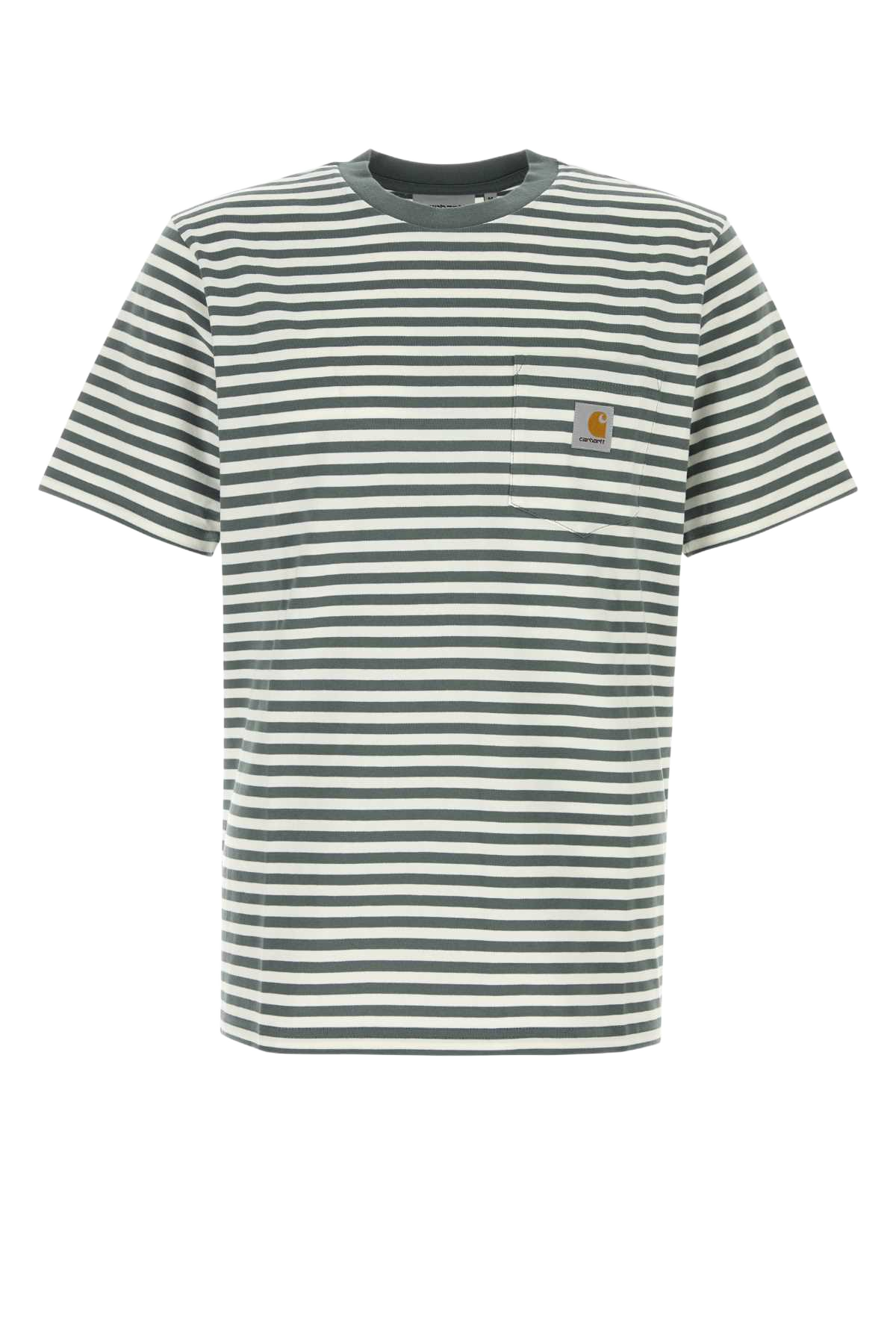 Embroidered Cotton S-S Ezra Pocket T-Shirt Ezrastripecozybluewax Exterior