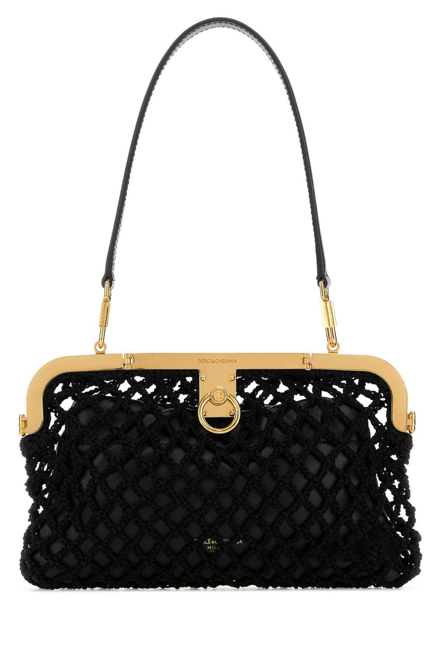 Dolce & Gabbana Palmellato Exterior: 100% Fabric; Lining: 100% Leather; Finishing: Golden metal shoulder bag in black