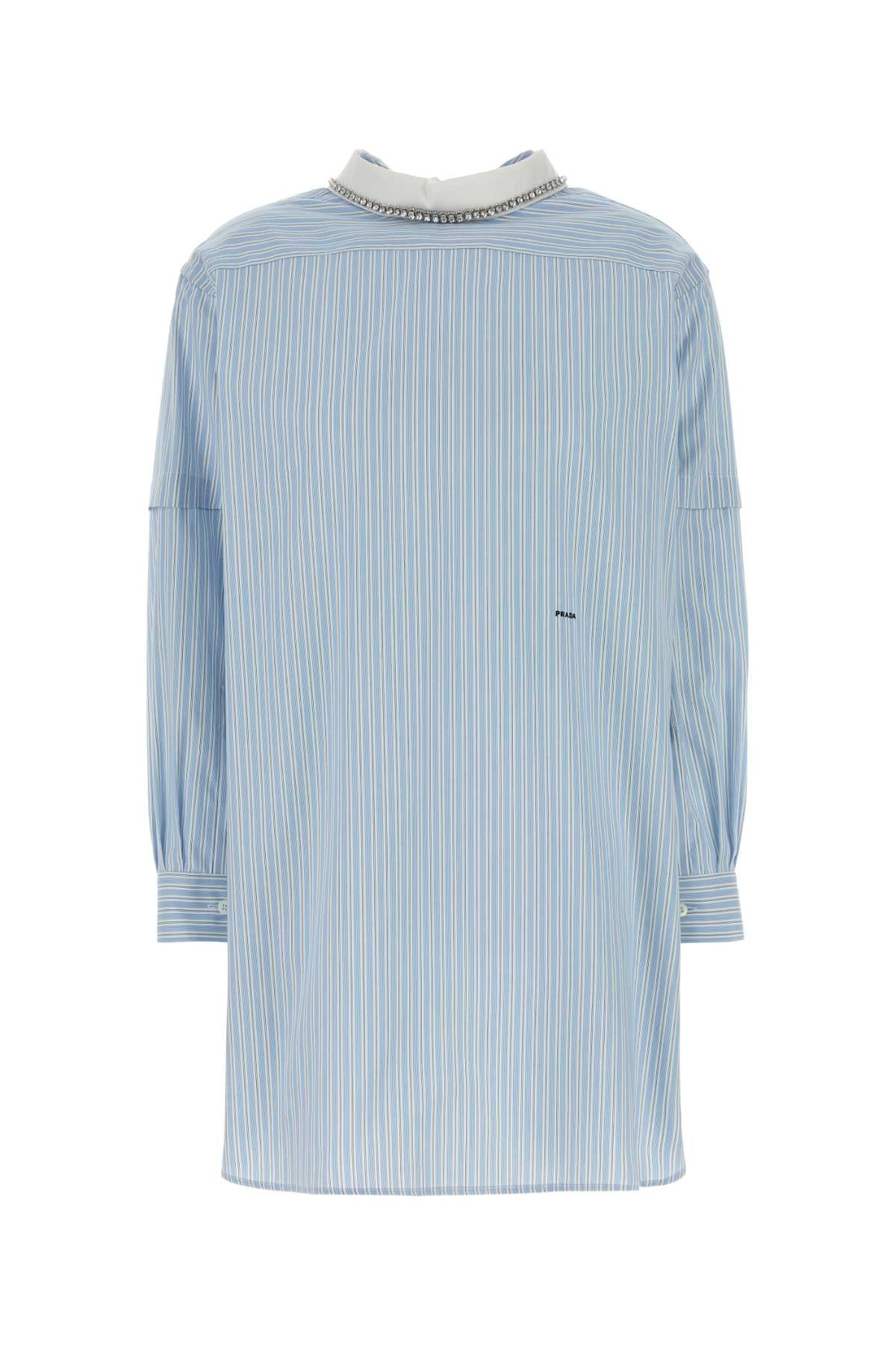Embroidered Poplin Blouse Cielo+nero Exterior: Cotton Maglie