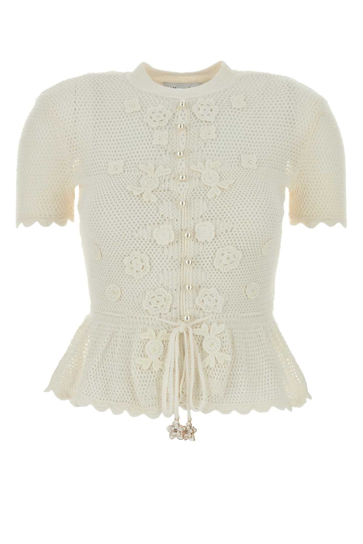 Ivory Crochet Sweater White Exterior: Cotton Polyester Maglie